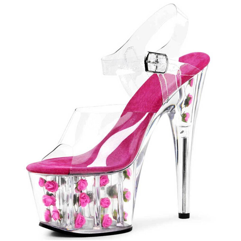 clear flower heels